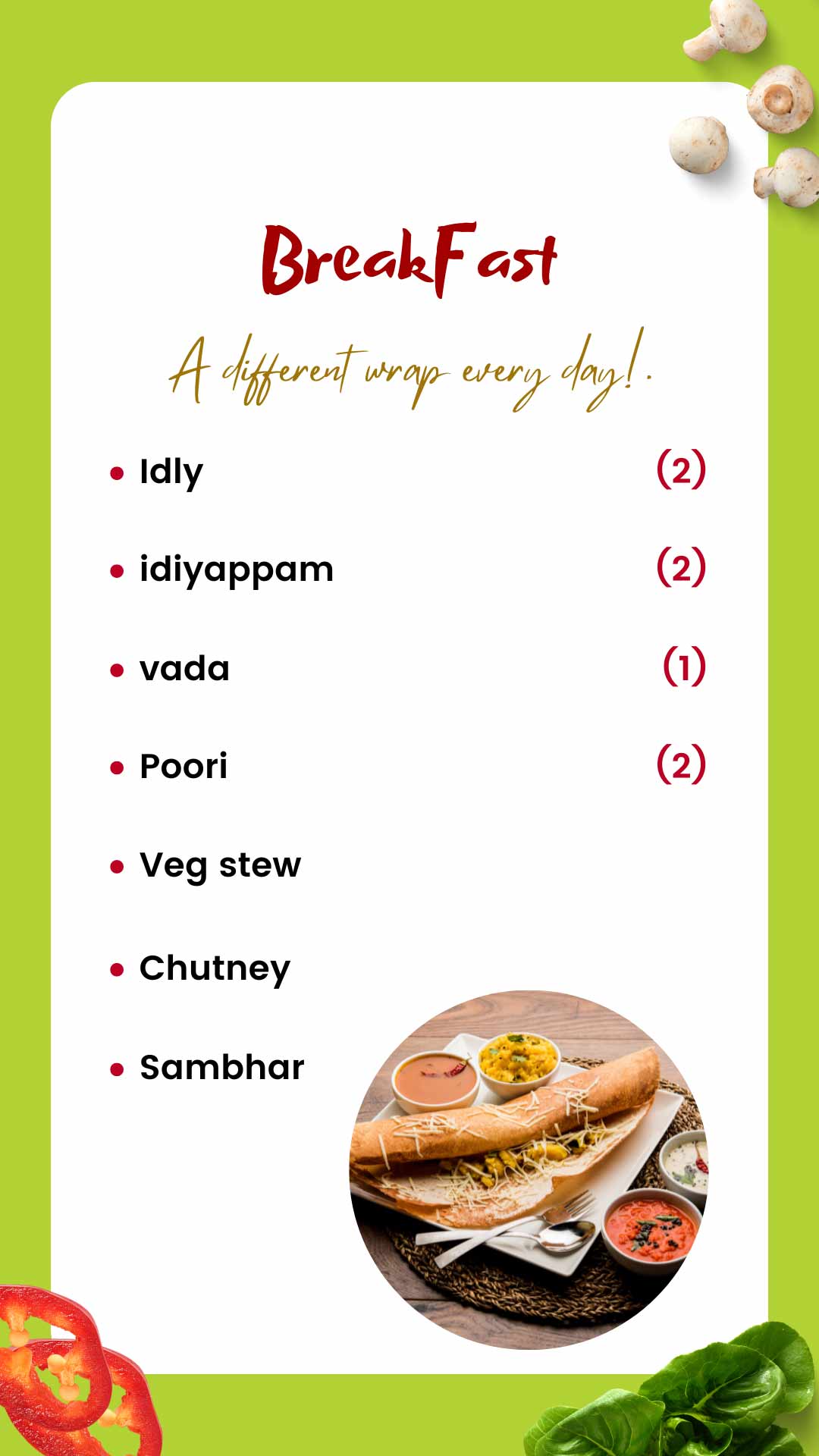 Veetu Saapadu Breakfast Menu